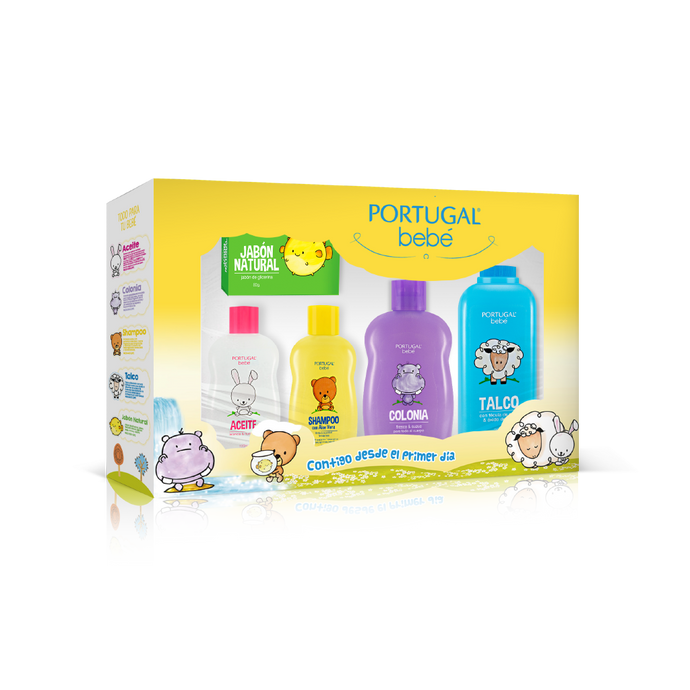 Pack Cuidado Bebé #6: Aceite, Shampoo, Colonia, Talco y Jabón Nat.